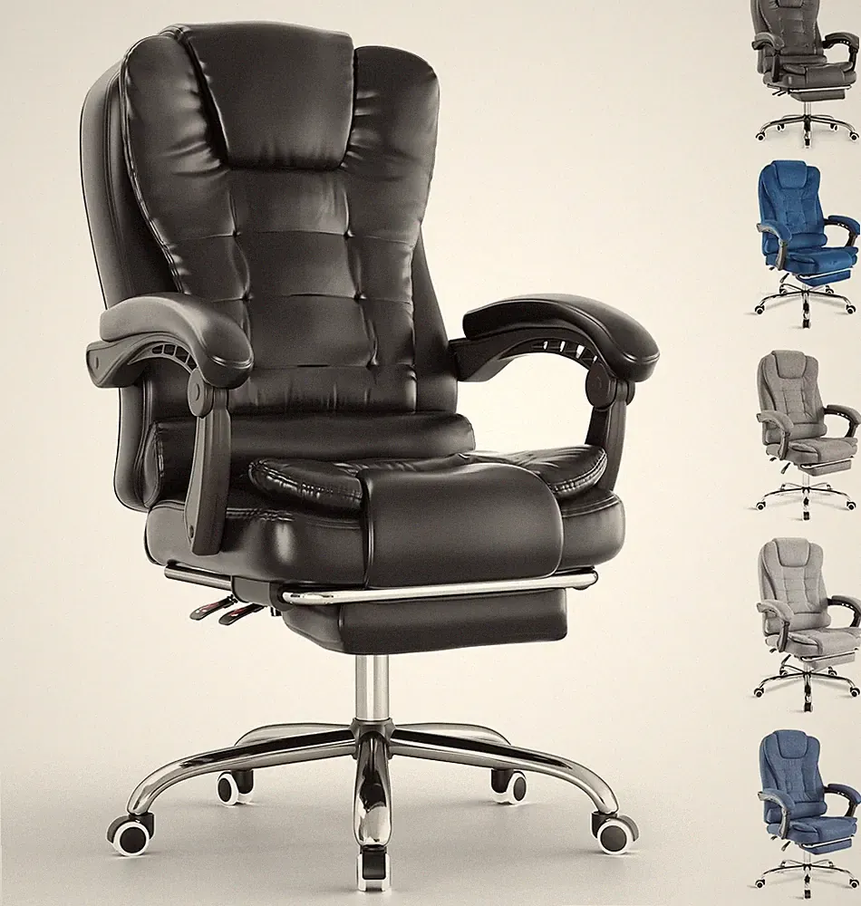Black Exec High Back Office Chair PU Leather Recliner w/ Footrest Rocking Swivel