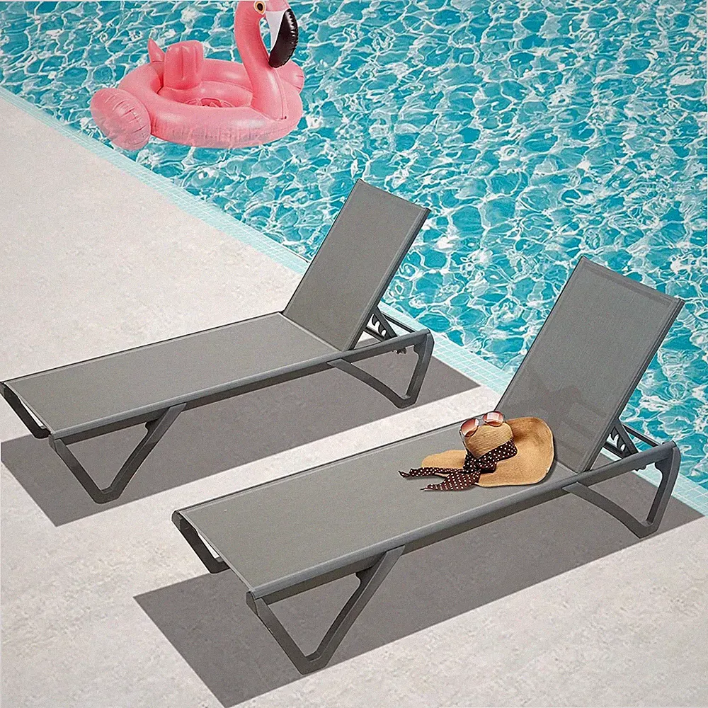 Domi Outdoor Patio Chaise Lounge Aluminum Chair Sunbathing for Beach,Yard(Gray)