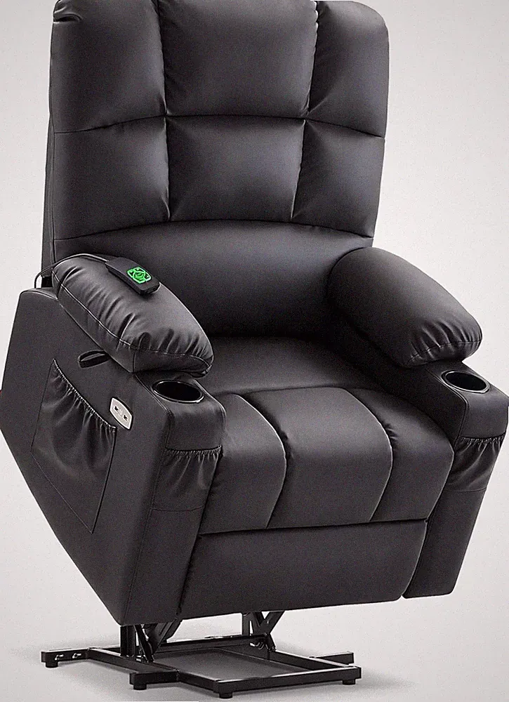 Large Dual Motor Recliner Chair with Massage, Heat, USB - Faux Leather Black