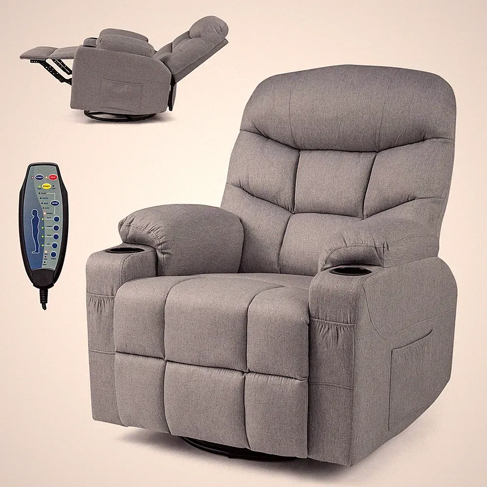 Recliner Chair with Massage and Heat Nursery Rocking Chair with 360° Swivel Func