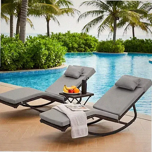ZZW WICKER OUTDOOR ROCKING CHAIR RECLINING LOUNGE CHAISE - Scratch & Dent